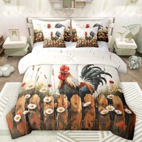 Manfei Cartoon Rooster Child Bedding Comforter Set 7pcs, Rustic Farmhouse Animal King Bedding Sets, Groovy Daisy Floral Reversible Bed Sheets, Luxury Bedroom Decor