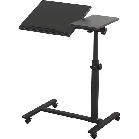 Mesita de noche sobre cama, soporte móvil para laptop, mesa inclinable con ruedas, mesa de bandeja ajustable de altura para laptop, cama, sofá, mesa auxiliar (negro)