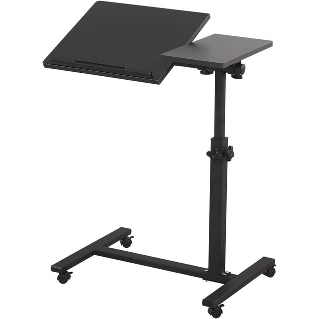 Mesita de noche sobre cama, soporte móvil para laptop, mesa inclinable con ruedas, mesa de bandeja ajustable de altura para laptop, cama, sofá, mesa auxiliar (negro)