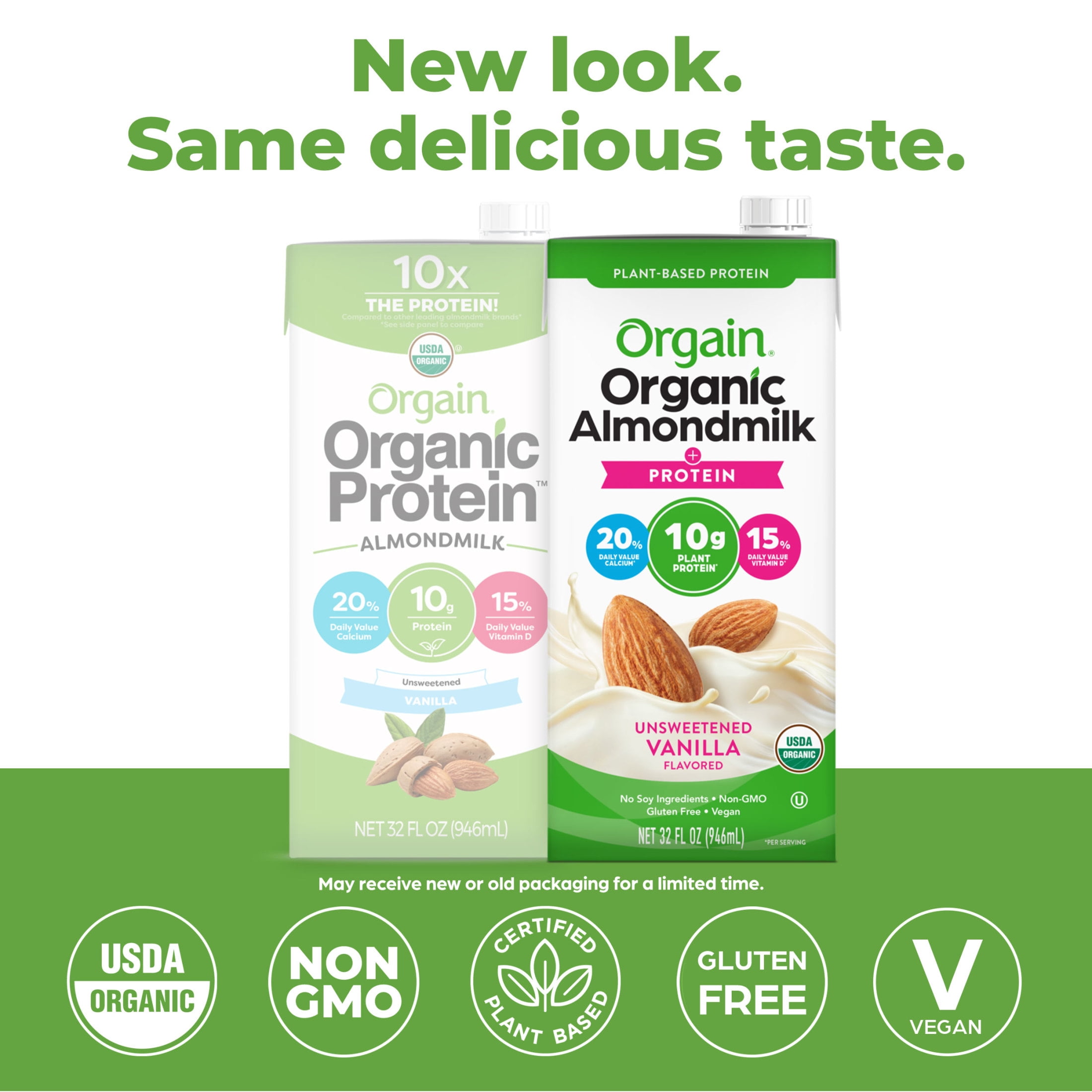(4 pack) Orgain Organic 10g Plant Based Protein Almondmilk, Unsweetened Vanilla 32oz, 1ct