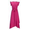 thumbnail image 4 of Uaswgudfs Sleeveless V-Neck Wrap Midi Sundress - Summer Dresses for Women 2025 Casual Dress with Ruffled Hem & Self-Tie Belt for Garden Occasions Hot Pink XXL, 4 of 6