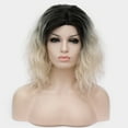 thumbnail image 2 of Unique Bargains Human Hair Wigs for Women Lady Curly Wig Cap Fluffy Curly Wavy Black Gradient White, 2 of 6