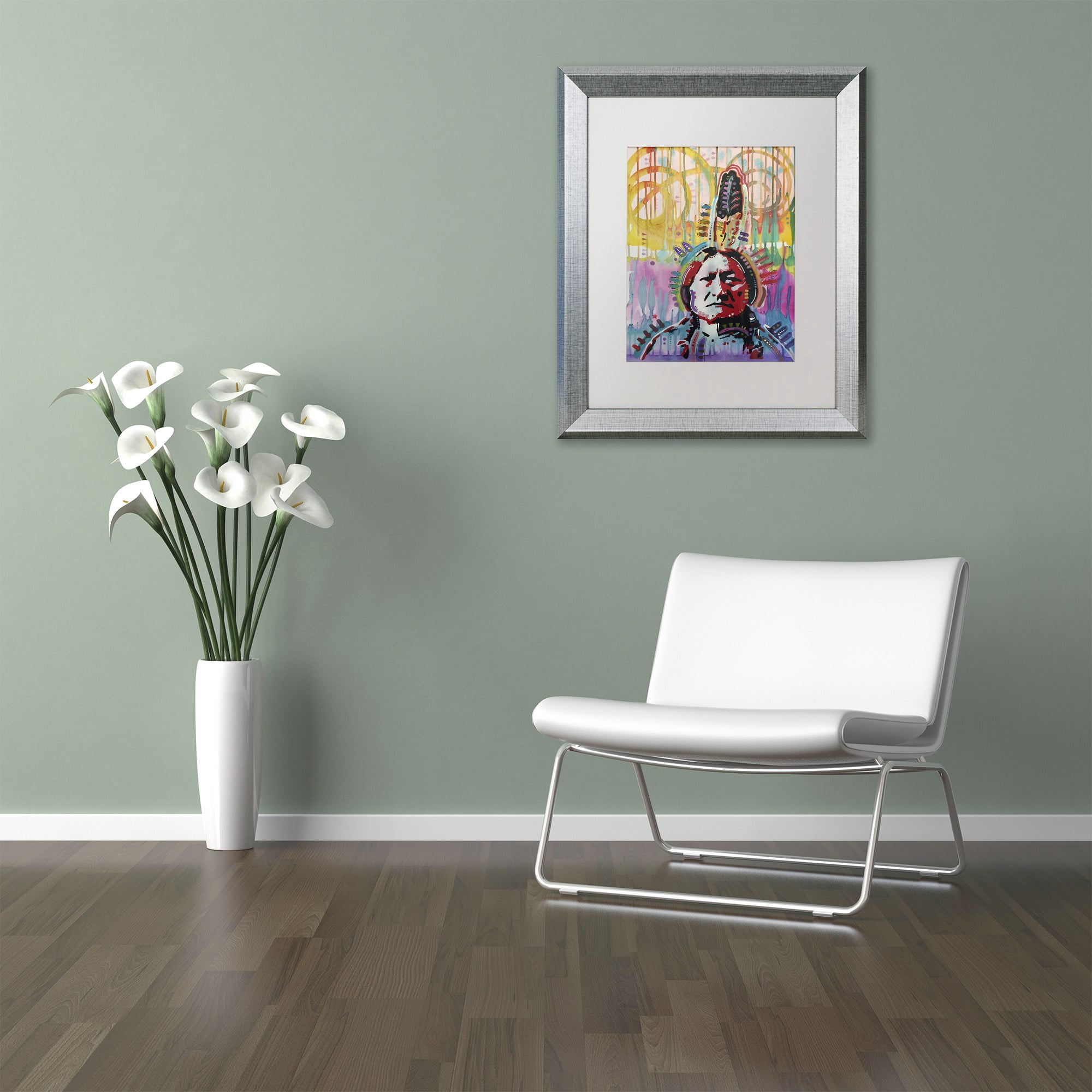 Trademark Fine Art "Sitting Bull 2" Canvas Art by Dean Russo, White Matte, Silver Frame