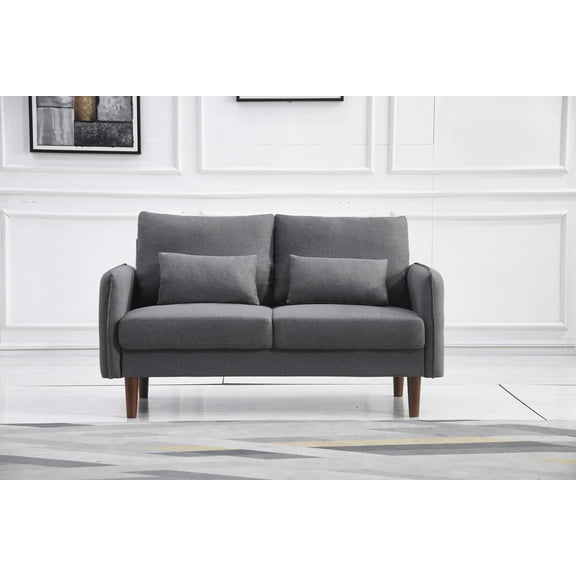 Dark Gray Stationary Fabric Basic Loveseat with Throw Pillows