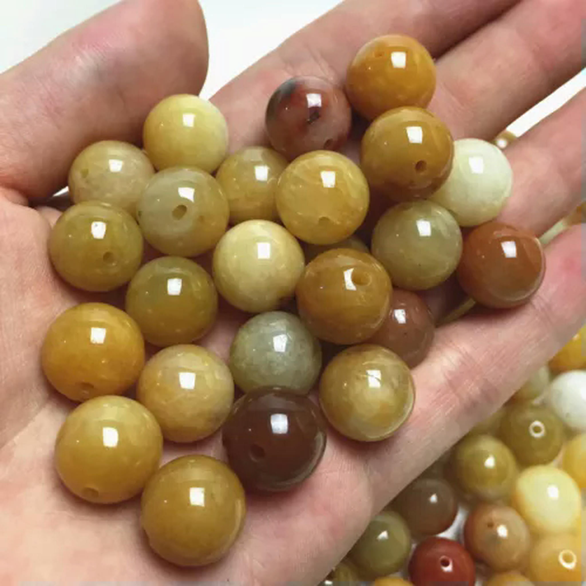 EOEMY 100Pcs Natural Quartzite Gold Wire Jade 4-10㎜ Topaz Round Beads Diy Loose Beads-8mm