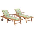 thumbnail image 1 of vidaXL Sun Loungers 2 pcs with Leaf Pattern Cushion Solid Teak Wood, 1 of 5
