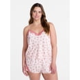 thumbnail image 2 of Joyspun Women’s Lace Trim Stretch Satin Cami and Shorts Set, 2-Piece, Sizes XS-3X, 2 of 6