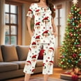 thumbnail image 2 of asdoklhq Christmas Bamboo Pajamas for Women Fashionable and Casual Loose Christmas Printed Round Neck Short Sleeved Button Top Cropped Pants Pajamas Sleepwear Set White XL, 2 of 6
