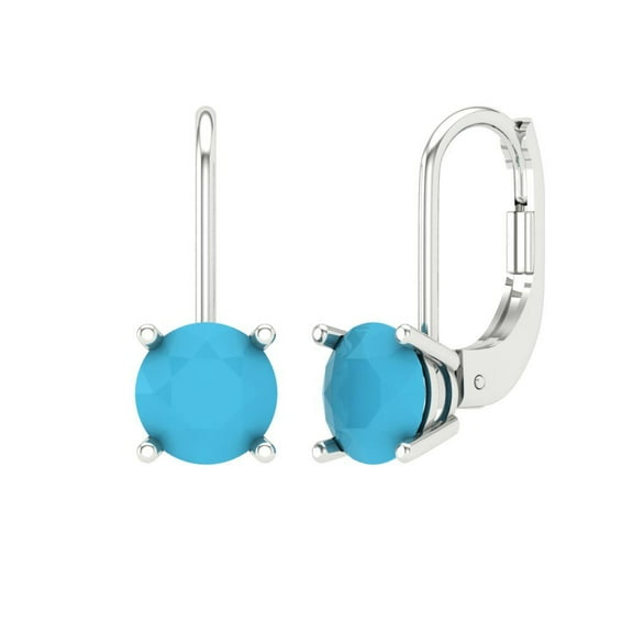 Clara Pucci 2Ct Turquoise Round Cut VVS1 Lever Back Drop Dangle 18k Solid hypoallergenic Gold Designer Earrings For December