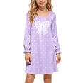 thumbnail image 2 of ATORRE Girls Bowknot Long Sleeve Dress Lightweight Cute Polka Dots Loose Crewnecke Swing Satin Dresses for Daily Fall Winter 2026 Purple 7-8 Years, 2 of 8