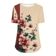 thumbnail image 6 of Otvok Womens New Short Sleeve Round Neck Pullover Chest Pleated Casual Print Tops, 6 of 6