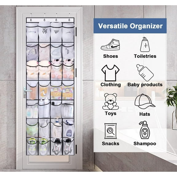 GYDEK 28 Large Pockets Hanging Shoe Organizer Over The Door Shoe Rack for Closet Door Storage Mesh Shoe Holder Hanger for Men, White