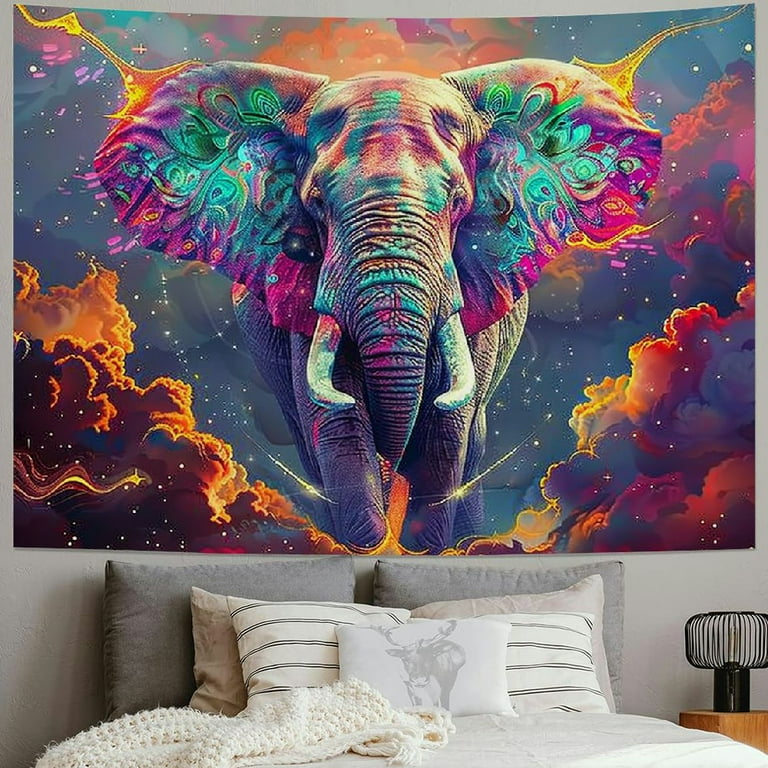 BCIIG Psychedelic Elephant Tapestry Trippy Watercolor Elephant Wall Tapestry Aesthetic Colorful Cloud Tapestry Spiritual Meditation Tapestry Wall Hanging for Room Walmart