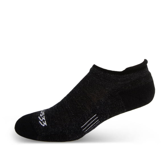 USA Made - No Show Tab Socks - Micro Weight Full Cushion - Running Socks - Merino Wool - Mountain Heritage - Black - Small