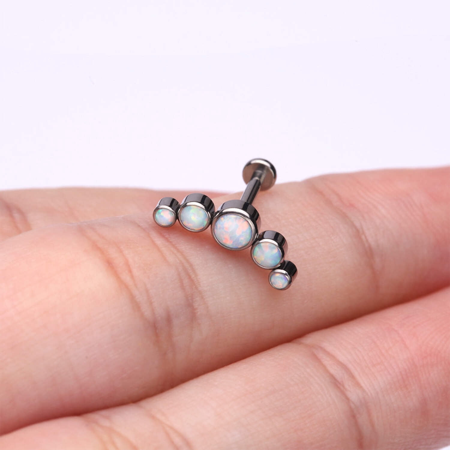 Implant Grade Titanium Journey Fire Opal Curve Top Internally Threaded Flat Back Stud Labret