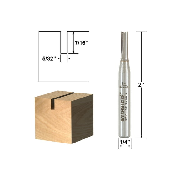 Carbide Straight Router Bit - 5/32" Dia. X 7/16" Length - 1/4" Shank - Yonico 14005q