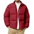 thumbnail image 3 of yuCgh Men's Stand Collar Puffer Jacket, Long Sleeve Zip Up Cotton Coat, Thickened Warm Loose Fit for Winter Casual & Outdoor Protection,Wine,2XL, 3 of 9