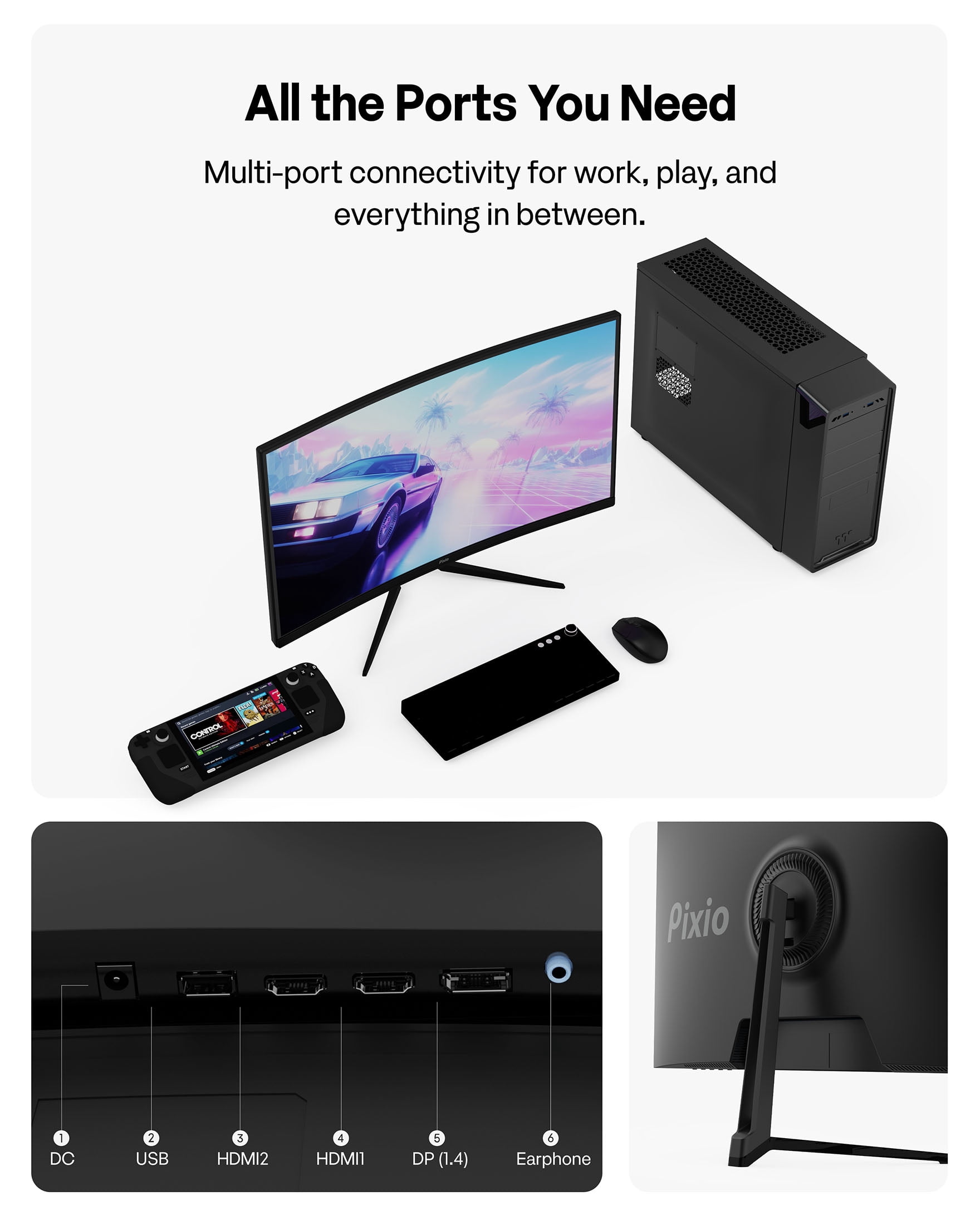 Pixio PXC278 Wave 27 inch 180Hz Refresh Rate QHD 1440p Resolution 1650R Curved Fast VA Panel 1ms GTG Response Time Adaptive Sync HDR Curved Gaming Monitor