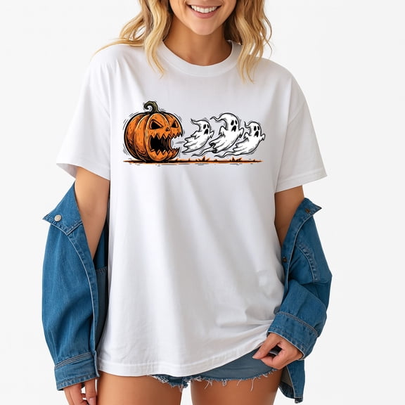 Spooky Season Halloween Pumpkin Chasing Ghost – T-Shirt, Hoodie & Sweatshirt – Fun Halloween Apparel – Perfect for Fall