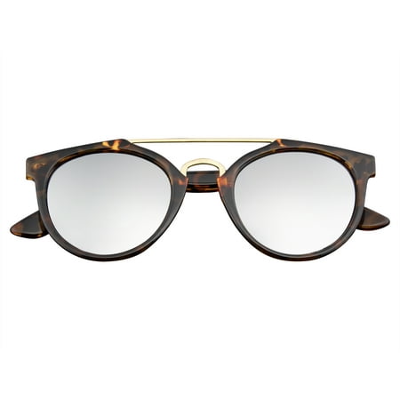 Emblem Eyewear - Vintage Inspired Dapper Cross Bar Horned Rim Flash Mirror Lens Sunglasses