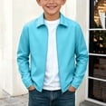 thumbnail image 2 of PIWHJQK Boys Girls Long Sleeve Hoodless Loungewear Coat Solid Hooded Softshell Jacket for Youth Long Sleeve Zip Up Outdoor Coat Kids Outwears, 2 of 6