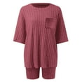 thumbnail image 4 of Women's Ribbed Short Sleeve Top and Shorts 2 Piece Loungewear Set Comfortable Casual Outfit with Pockets Stylish Summer Wear, 4 of 5