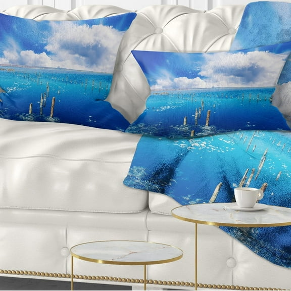 Designart 12" x 20" Blue Polyester Throw Pillow