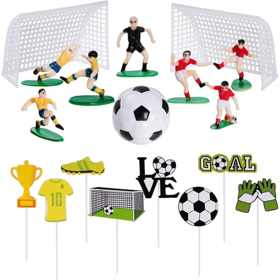 18 Pieces Soccer Cake Topper Decorations Qoadwem Soccer Ball Cupcake Topper Soccer Player figure for Soccer Birthday Party Sport Party Football Theme Party Supplies for Men Boy