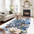 thumbnail image 2 of 5'x7' Area Rugs for Living Room Bedroom, Blue Christmas Poinsettia Washable Rug Carpet Runner Indoor Outdoor, Xmas Botanical Balls Snowflake Non Slip Floor Mats Area Rug for Kitchen, Nursery, 2 of 8