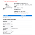 thumbnail image 2 of Front Right Lower Control Arm - Compatible with 2001 - 2007 Volvo V70 FWD 2002 2003 2004 2005 2006, 2 of 2