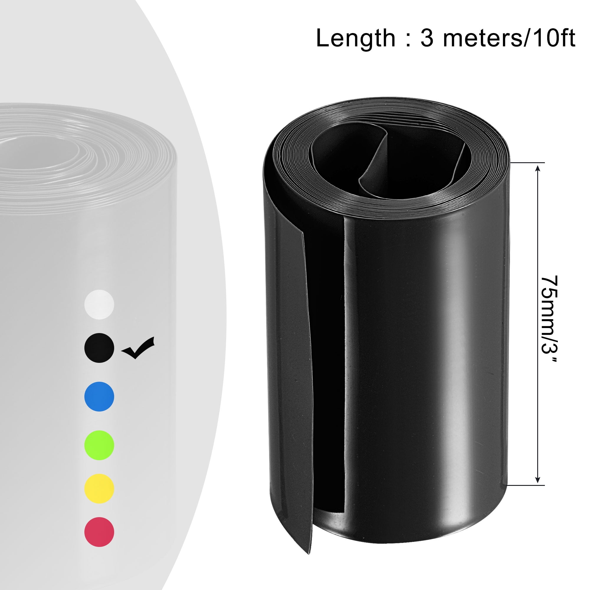 Unique Bargains Battery Wrap Heat Shrink Tube Good Insulation Pack Black 3" Flat 10ft