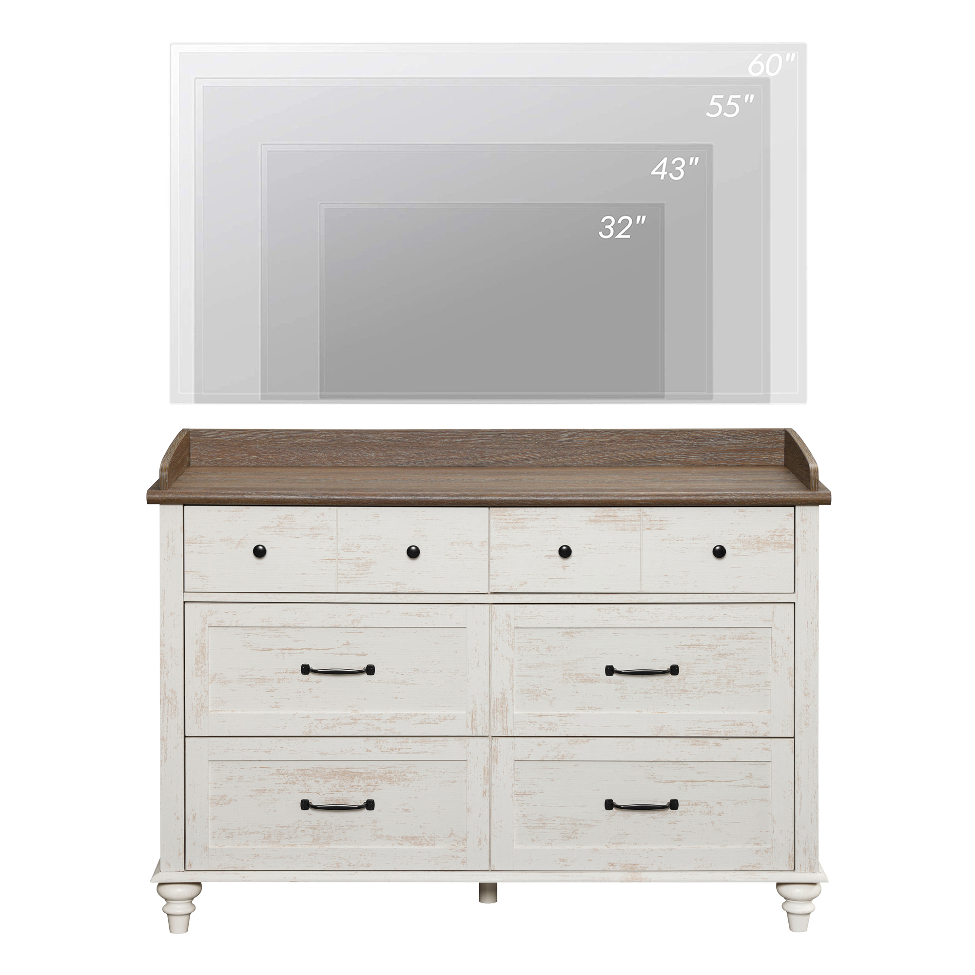 Wooden Dresser Rustic White with 6-Drawer Vanity Cabinet, Modern Farmhouse for Bedroom, Living Room, Entryway