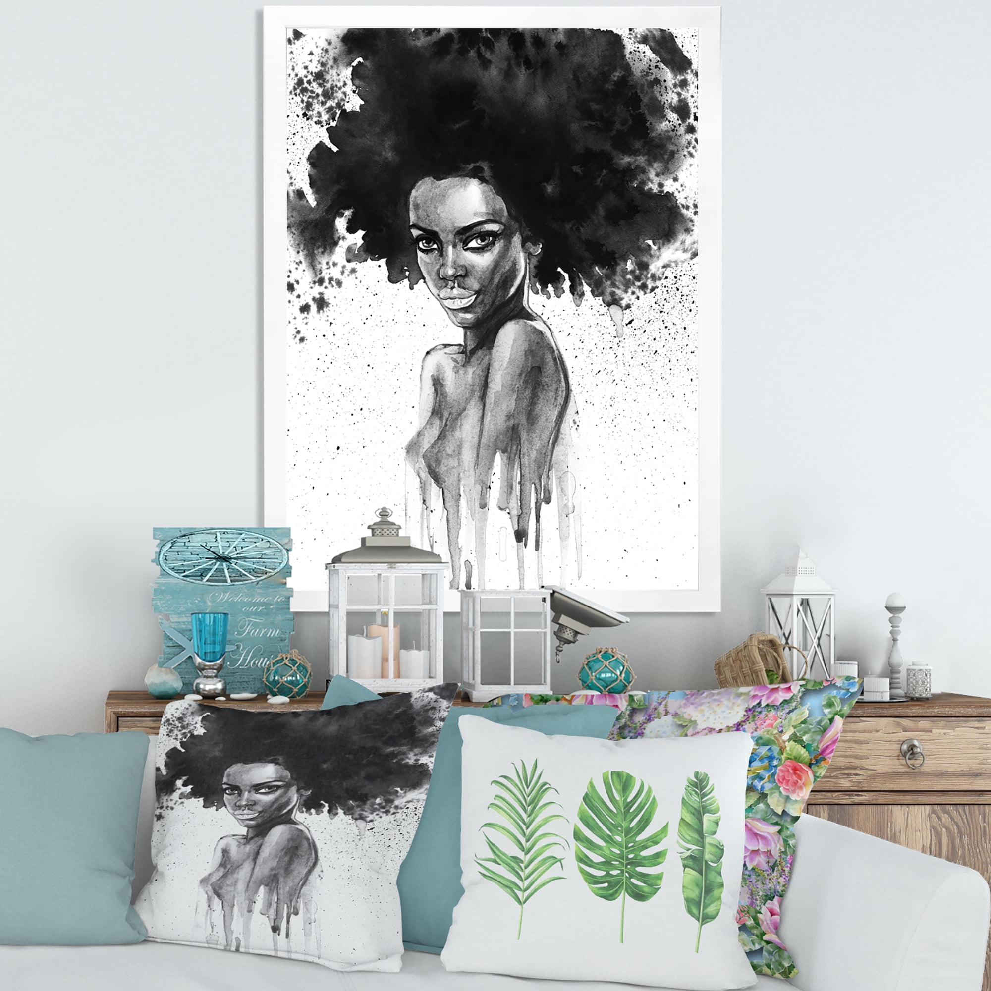 Designart 'Black and White Portrait of African American Woman III' Modern Framed Art Print