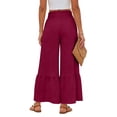 thumbnail image 3 of Dresfit Wide Leg Pants for Woman Linen Palazzo Business Pant 2026 Summer Lightweight Elastic High Waist Slacks Flowy Cotton Beach Trousers with Pockets Wine M, 3 of 4