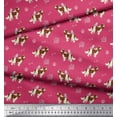 thumbnail image 2 of Soimoi Pink Moss Georgette Fabric Bird,Paw & Cocker Spaniel Dog Print Fabric by Yard 42 Inch Wide, 2 of 3