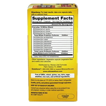 Renew Life - Ultimate Flora Everyday Probiotic For Adults 15 Billion - 60 Capsules