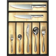 ROYAL CRAFT WOOD Luxury Bamboo Utensil Rack and Silverware Organizer, Kitchen Drawer Organizer - Utensil Holder and Cutlery Tray with Grooved Drawer Dividers for Flatware 7 Slot, Beige/Black