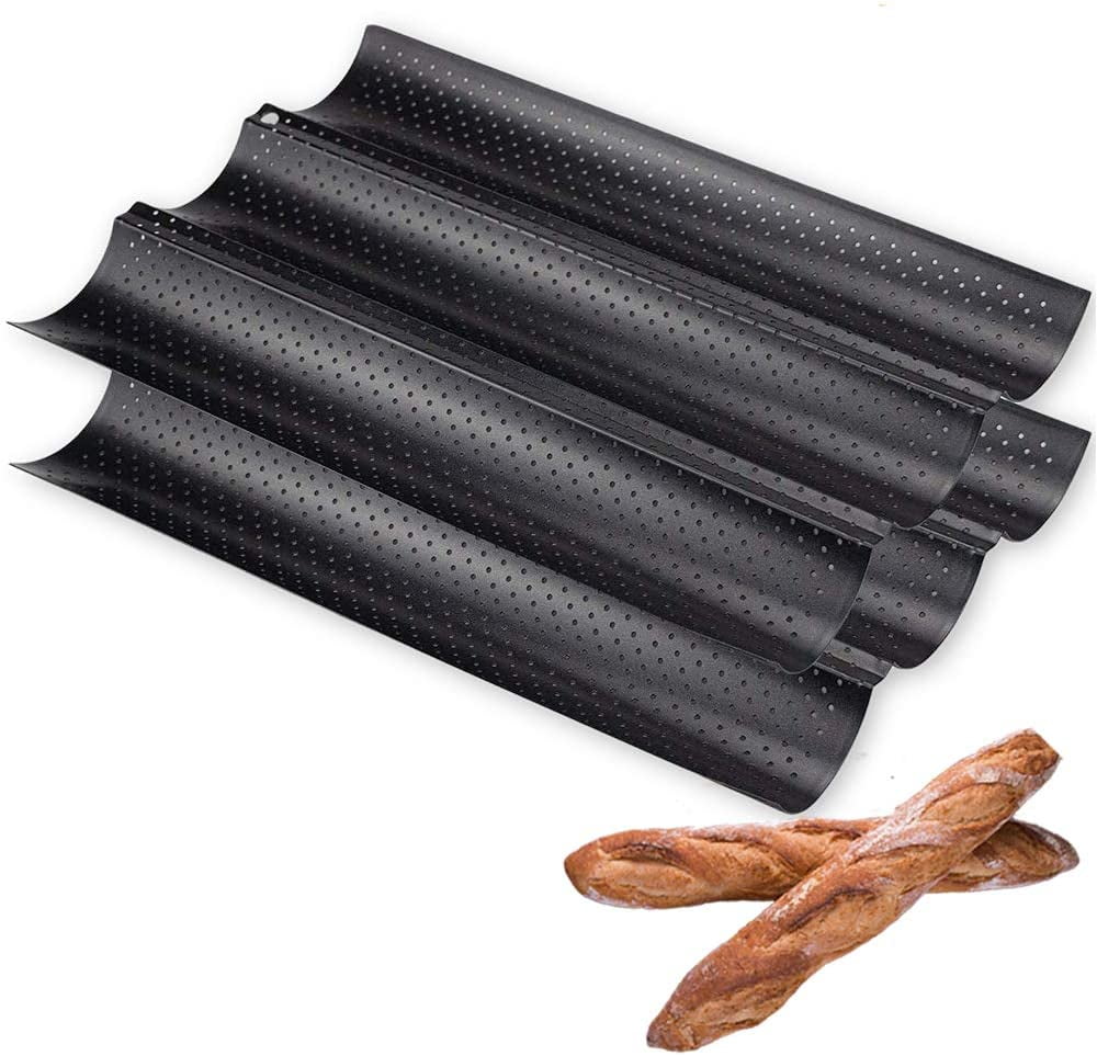 Perforated Baguette Pan, 2 Pack French Bread Baking 2/3/4 Wave Loaves Loaf Bake Mold Toast