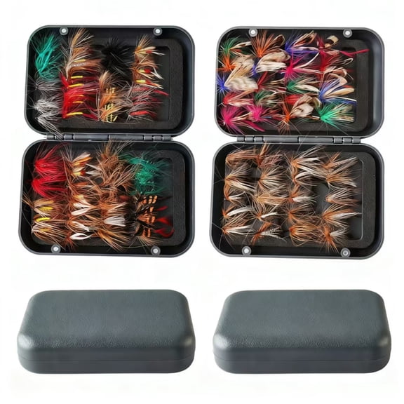 64pcs Fly Fishing Flies Kit, Including Dry and Wet Flies, Bees, Nymphs, Streamers, Mosquitoes and More, with Waterproof Fly Box