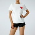 thumbnail image 2 of KOMOO Women Letters T-Shirt Heart Print Short Sleeve Round Neck Tee Breathable Casual Tops, 2 of 10