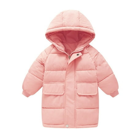 

WZHKSN Sweater For Child Toddler Kids Little Girls Winter Solid Windproof Outerwear Mediun Length Warm Jacket Down Cotton Hooded Wadding Outwear Coat