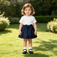 thumbnail image 2 of Fgnfyis Girls School Uniform Skirt Soft Pleated Solid Color A Line Elastic Waistband Toddler Bowknot Skirts for Girls Navy 2-3 Years, 2 of 5
