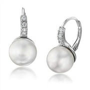 JOIA DE MAJORCA, Women's 10mm White Pearl (4) CZ Rhodium Lever Back Earring, Lustrous, Man-Made Organic Pearls from Majorca Spain