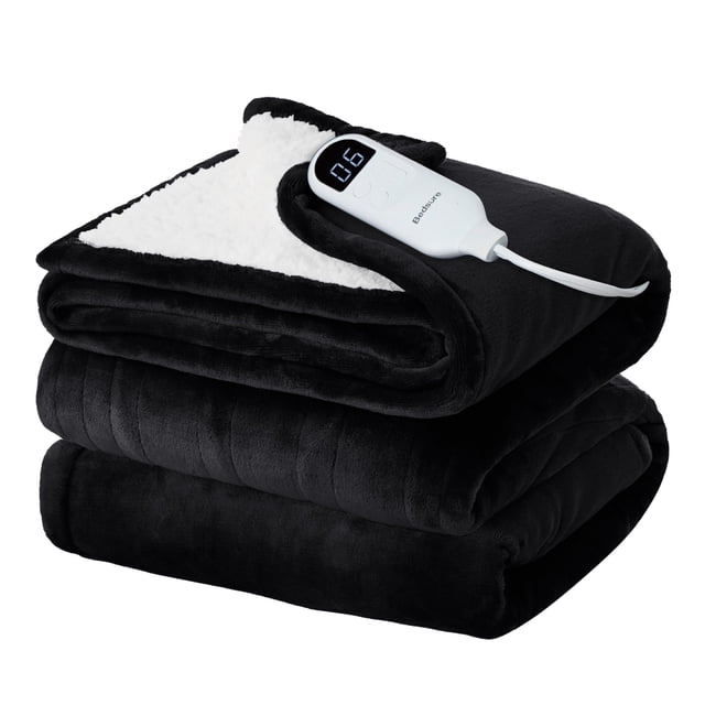 Manta eléctrica Bedsure Twin Soft franela calefactada negra