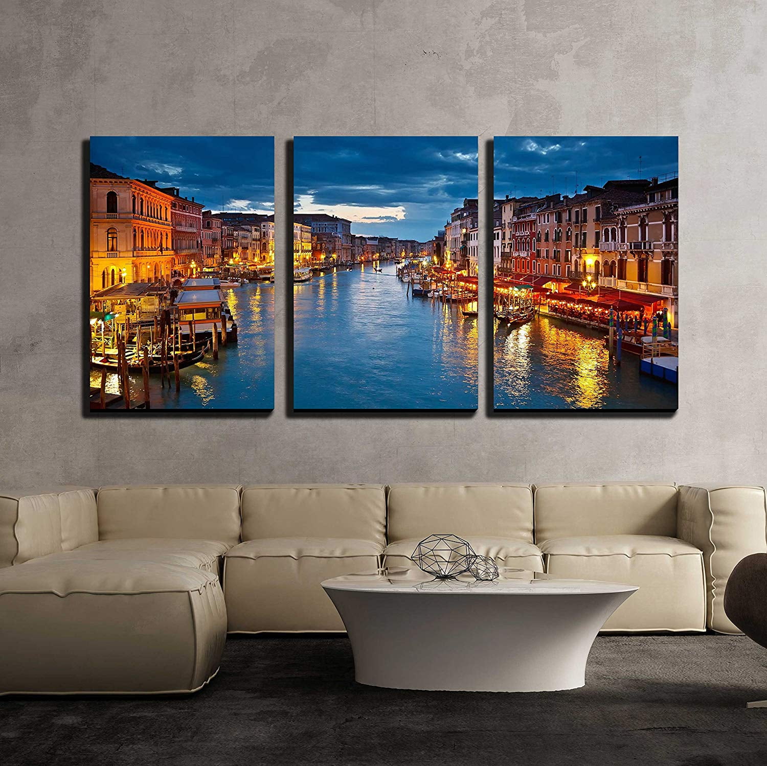 Wall26 3 Piece Canvas Wall Art - Grand Canal at Night, Venice - Modern