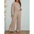 thumbnail image 4 of Elippeo Women Knit Lounge Sets for Women 2 Piece Long Sleeve Contrast Color Pullover Sweater Top and Wide Leg Pants Set Streetwear, 4 of 10