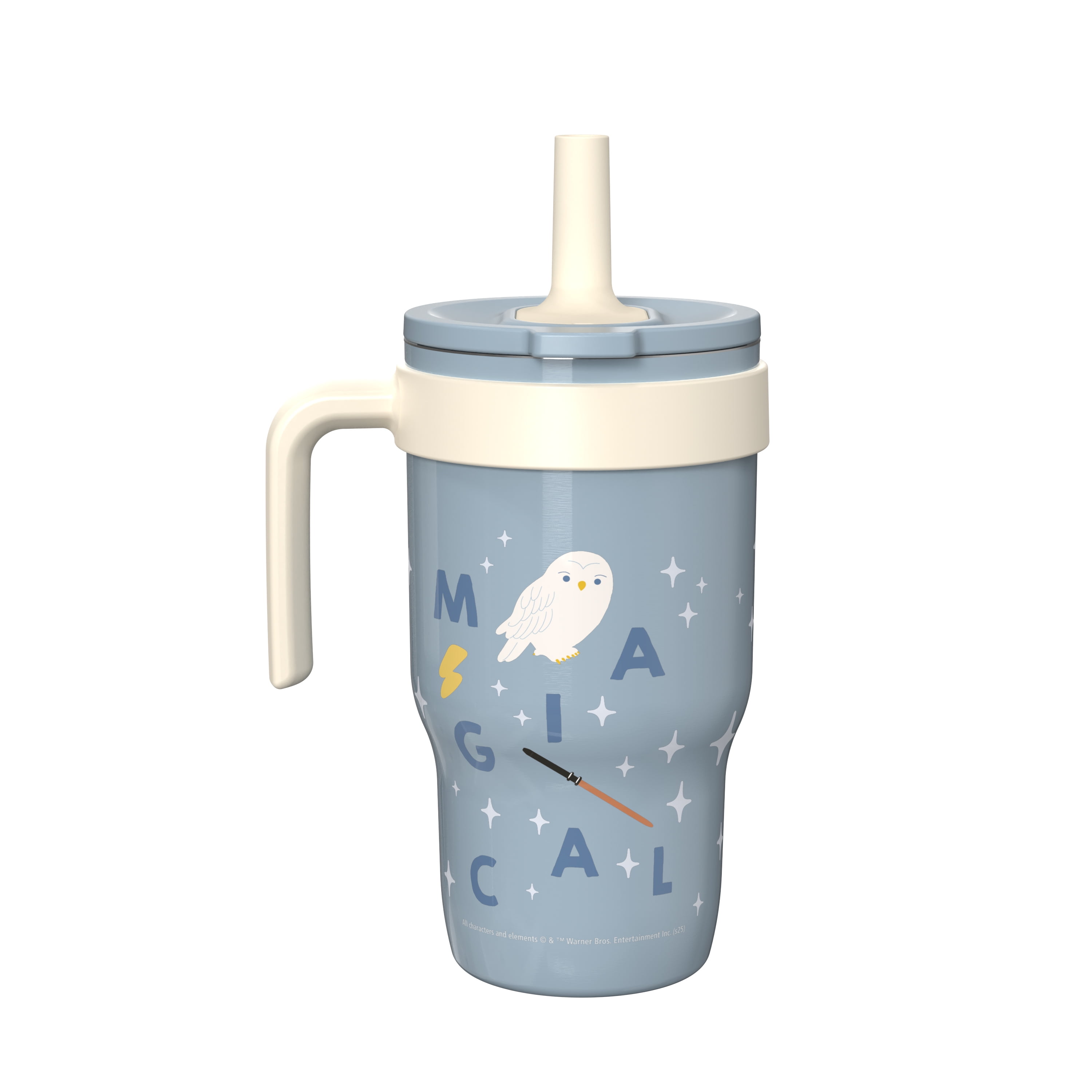 Zak Designs 10oz Harry Potter Kids Handle Tumbler, Stainless Steel Cruiser Tumbler with Soft Silicone Straw, Leak-Proof, Easy to Hold, Blue