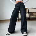 thumbnail image 4 of PInxai Cargo Pants Women High Drawstring Elastic Waisted Athletic Trackpants Casual Wide Leg Outdoor Hiking Pants, 4 of 7