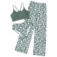 thumbnail image 3 of Pandaie Girls Swimsuit 3 Piece Bikini Bathing Suit Criss Cross Floral Summer Beach Swimwear with Cover Up Pants for Teen Girl 9-10 Years Dark Green, 3 of 7