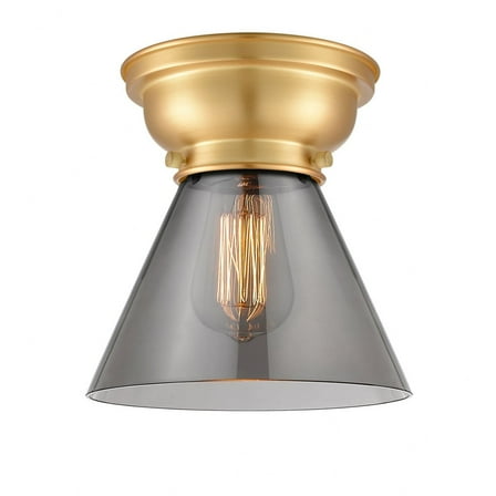 623-1F-SG-G43-Innovations Lighting-Cone - 1 Light Flush Mount In Industrial Style-7.4 Inches Tall and 7.75 Inches Wide-Satin Gold Finish-Light Smoke